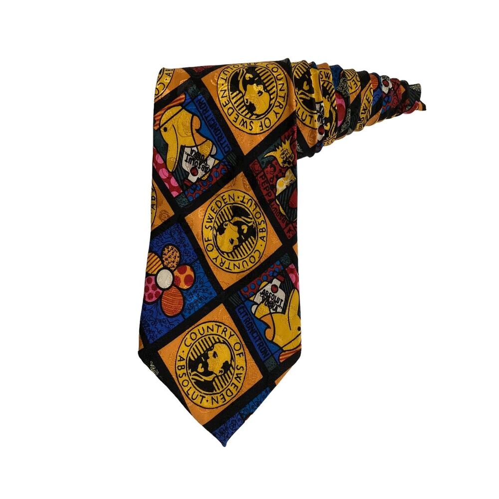 Authentic Romero Britto Absolut Vodka Hand Sewn 100% Silk Necktie Rare Sweden